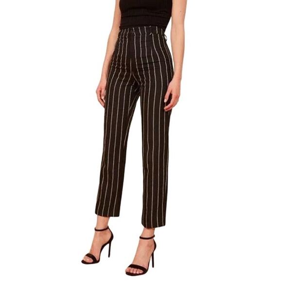 Reformation Frankie Pants Luciano Stripe Linen Straight Black White Women 10 - Picture 1 of 8
